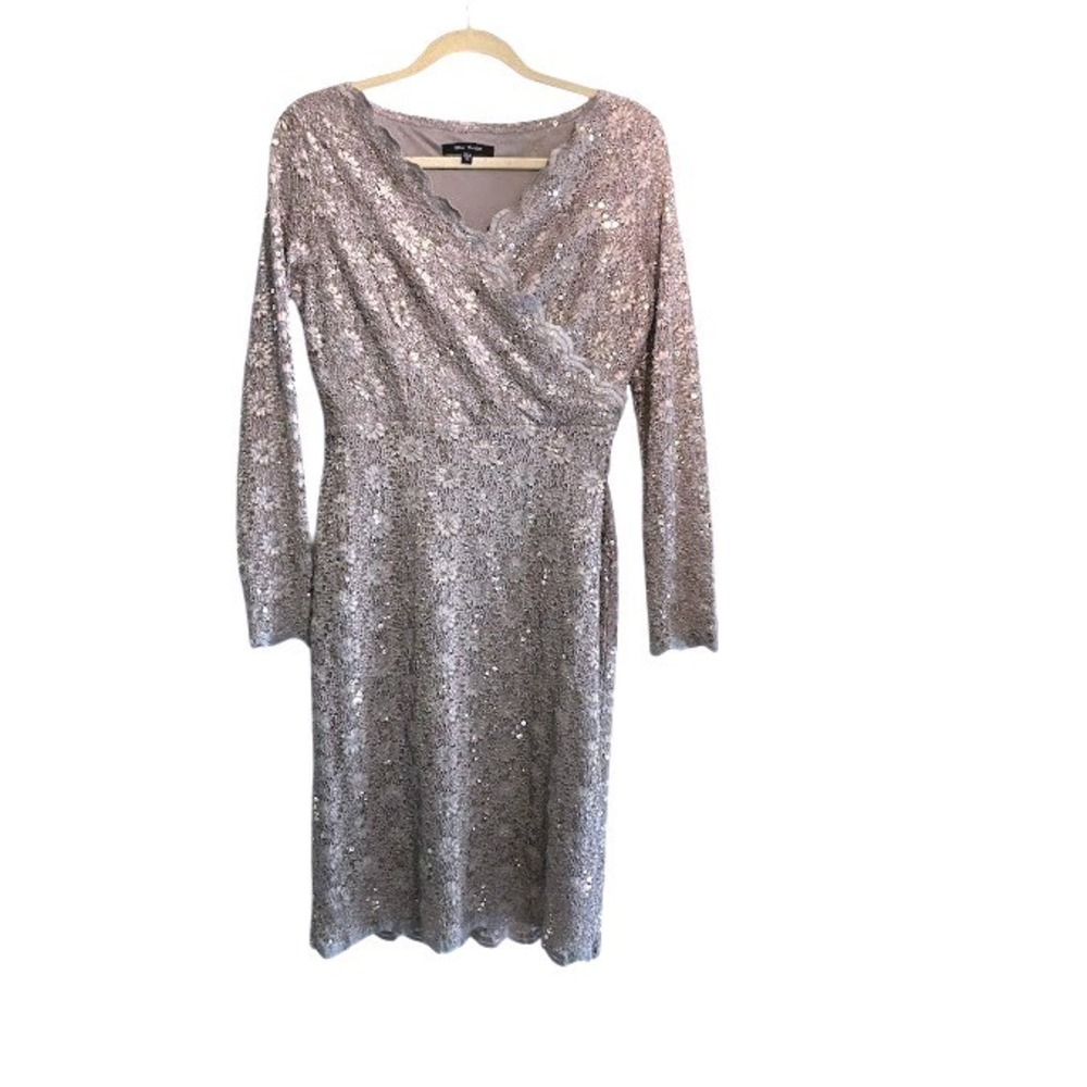 Pretty grey sparkly sequin fitted stretch dress size M evening event‎ wedding